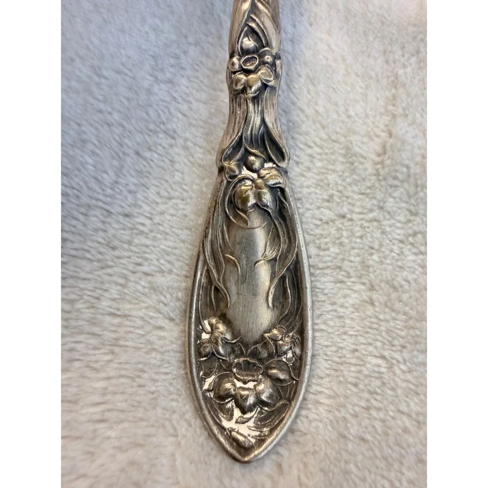 Oxford‎ Silver Plate Co Narcissus 1908 Art Nouveau Berry Serving Spoon Floral